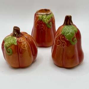 Pumpkin salt & pepper & toothpicks holder. Fall Thanksgiving Holiday table
Decor